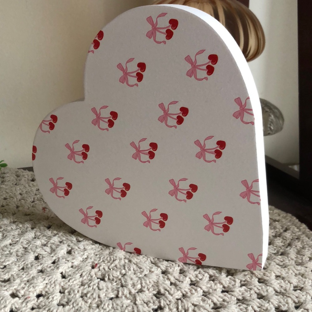 Heart Shaped Wooden Decoration with BOWS & CHERRIES
